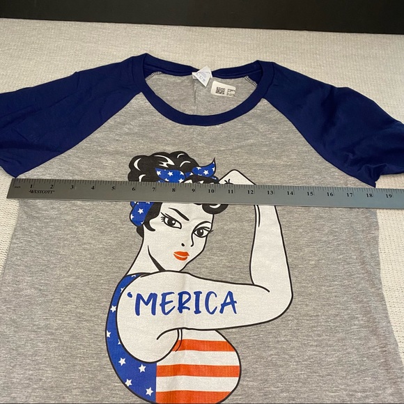 4th of July Rosie the Riveter ‘Merica T-Shirt Raglan Sleeve Small - Picture 3 of 6